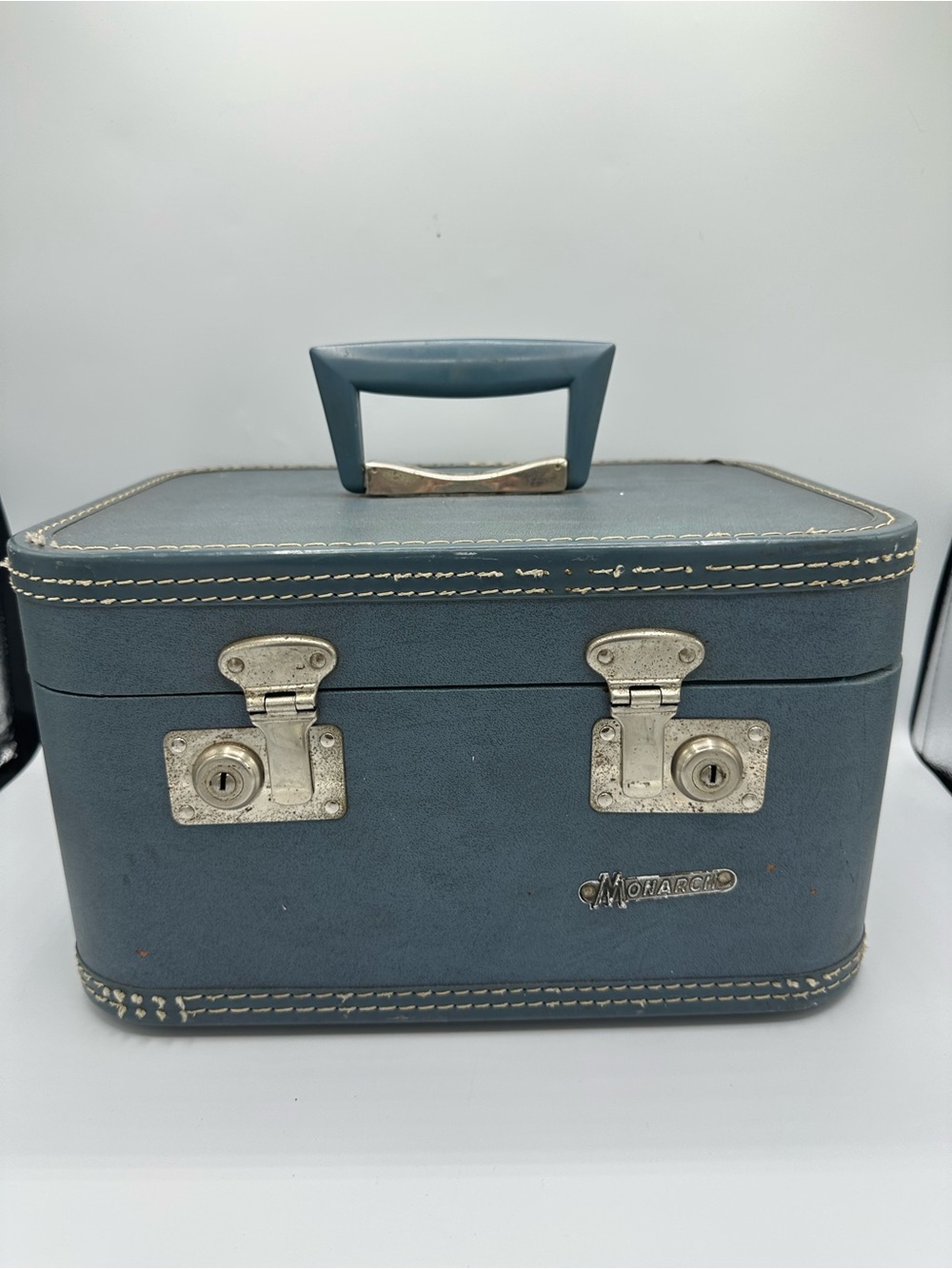 Vintage Monarch Luggage Blue Train Case/Cosmetic Travel Case -MCM No Mirror